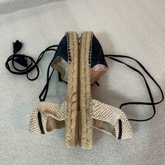 J.CREW Ankle-Wrap Baja Espadrille Sandals Black Suede Leather Size 9 - Picture 6 of 13